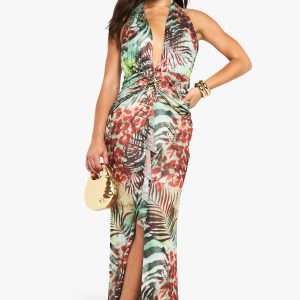 Petite Mesh Starfish Trim Halterneck Maxi Dress
