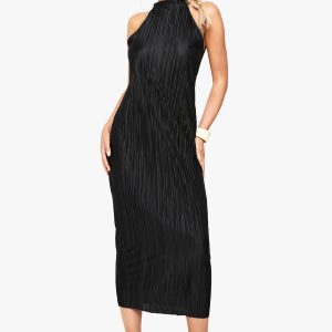 Plisse Halterneck Midi Dress