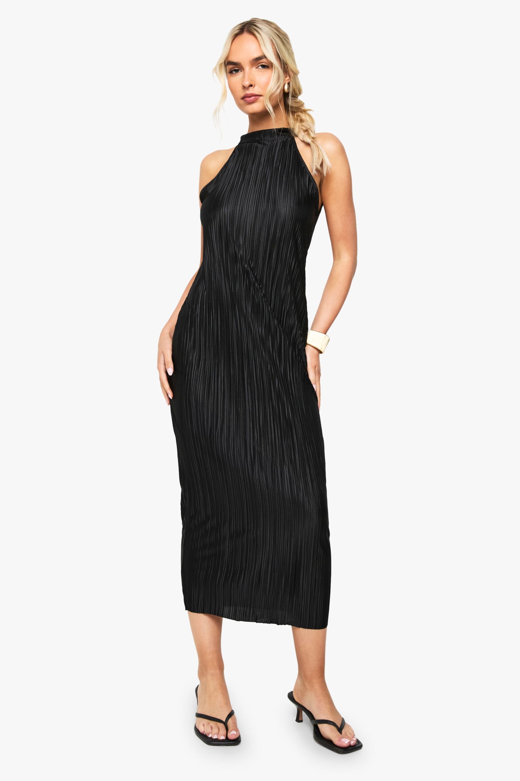 Plisse Halterneck Midi Dress
