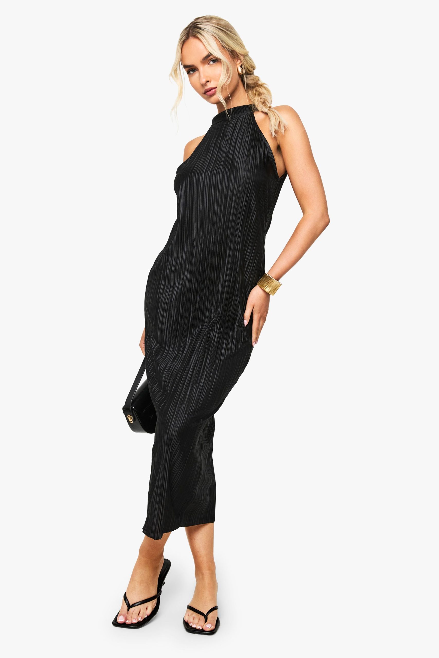 Plisse Halterneck Midi Dress - Image 3