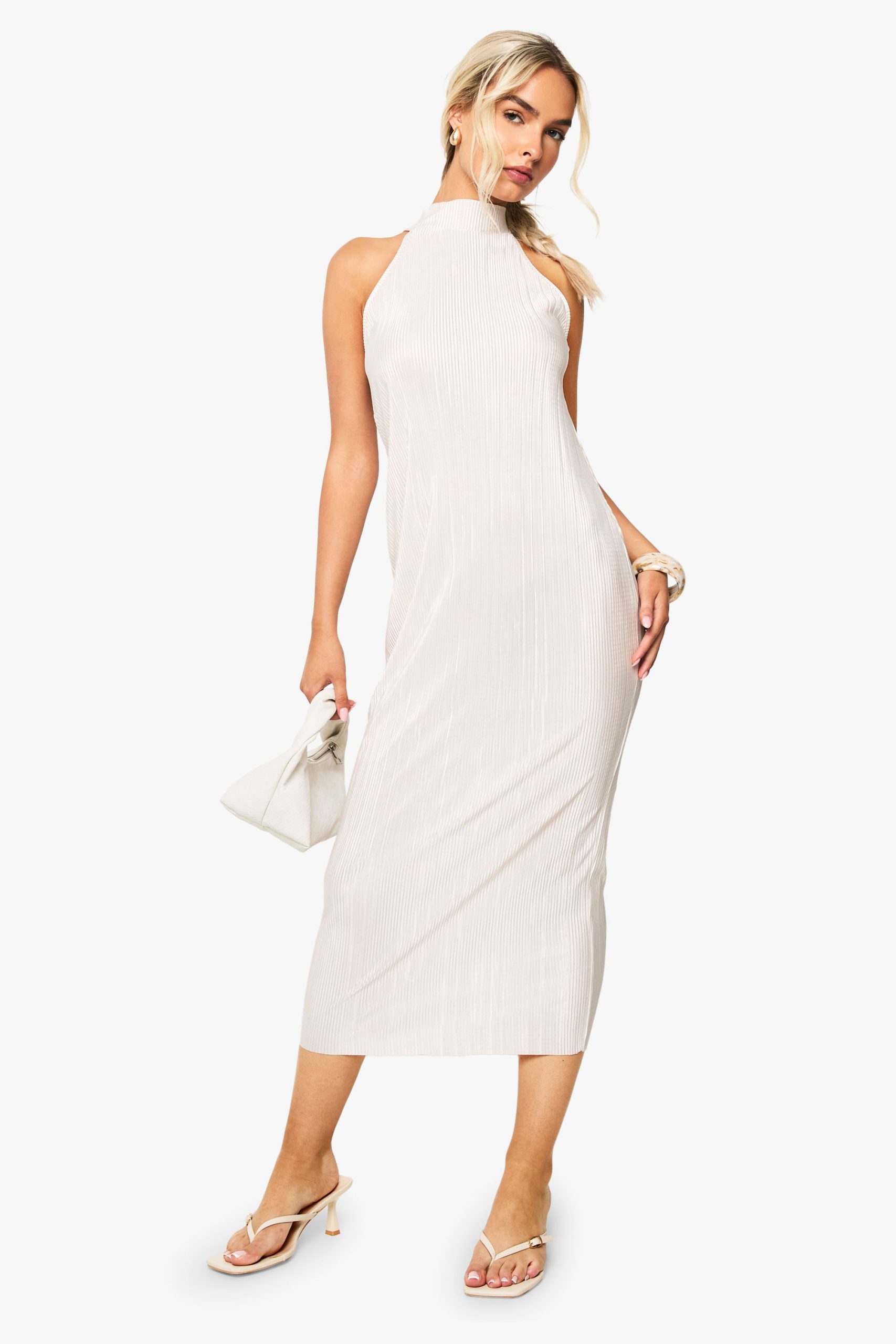 Plisse Halterneck Midi Dress - Image 3
