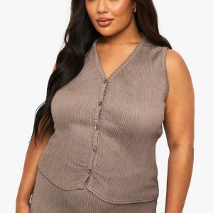 Plus Crinkle Plisse Button Down Waistcoat
