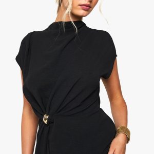 Hammered Gold Trim Cowl Neck Blouse