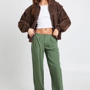 Low Rise Crinkle Wide Leg Trouser
