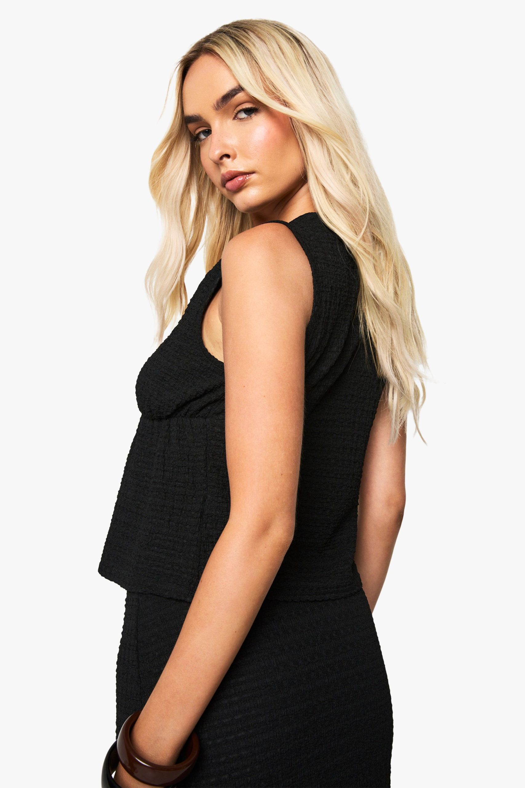 Beaded Textured Tie Front Waistcoat - Image 2