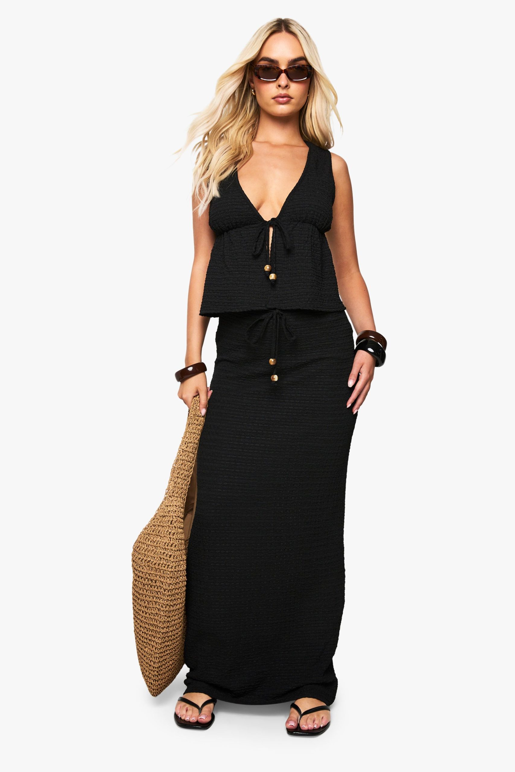 Beaded Textured Tie Front Waistcoat - Image 3