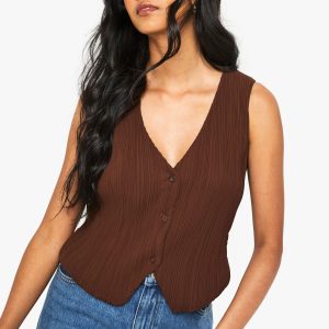 Plisse Button Front Waistcoat