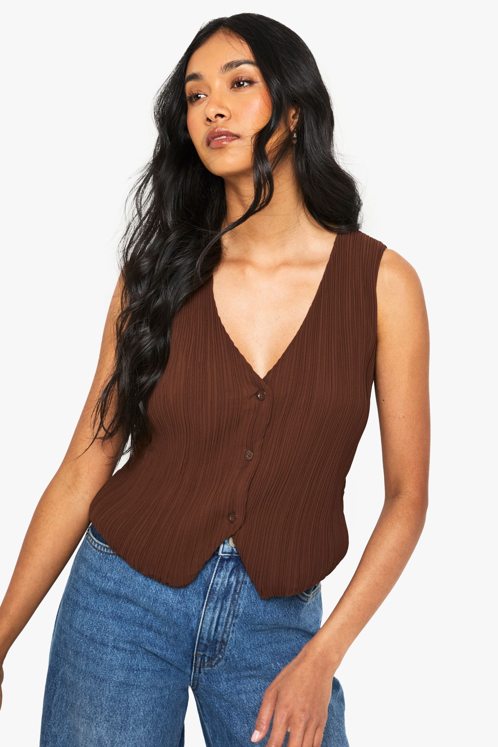 Plisse Button Front Waistcoat