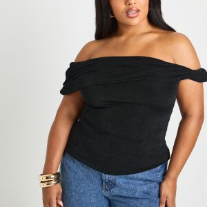 Plus Bardot Twist Off The Shoulder Top