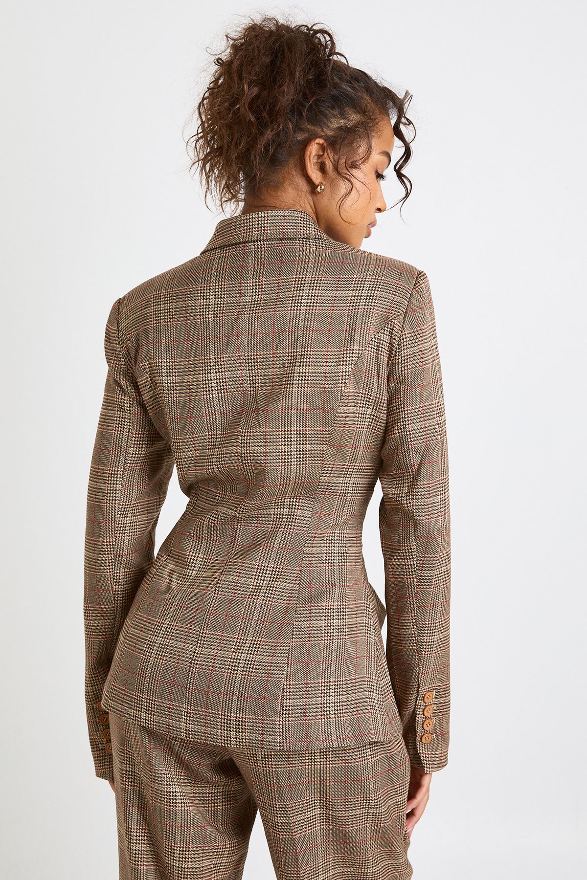 Tonal Check Cinched Waist Blazer - Image 2