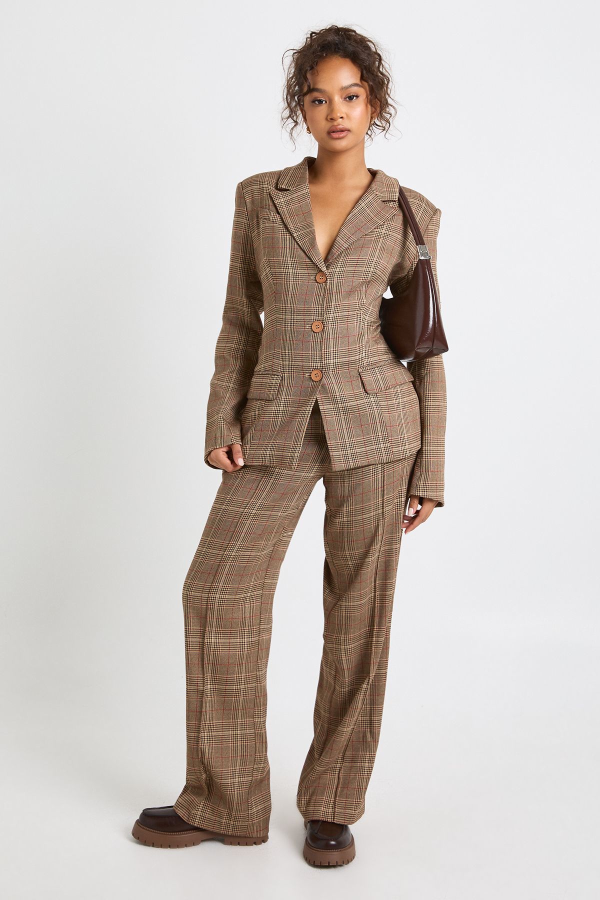 Tonal Check Cinched Waist Blazer - Image 3