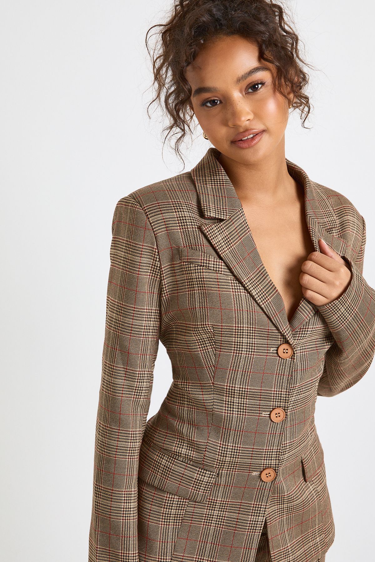 Tonal Check Cinched Waist Blazer - Image 4