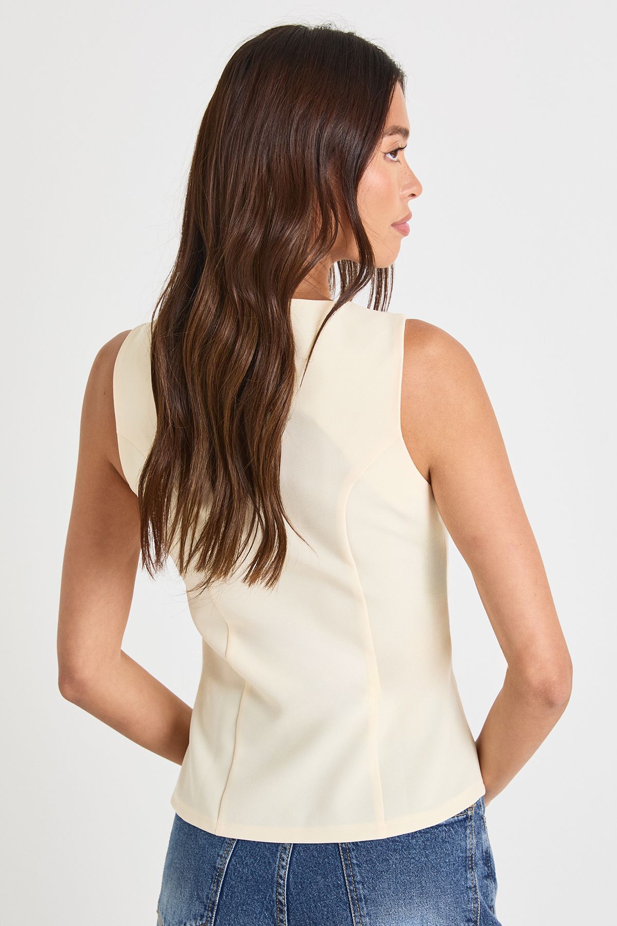 Square Neck Gold Button Waistcoat - Image 2