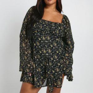 Plus Floral Chiffon Godet Skater