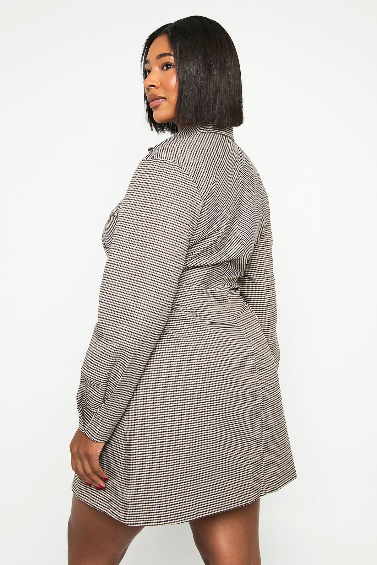 Plus Check Ruched Side Shirt Dress - Image 2