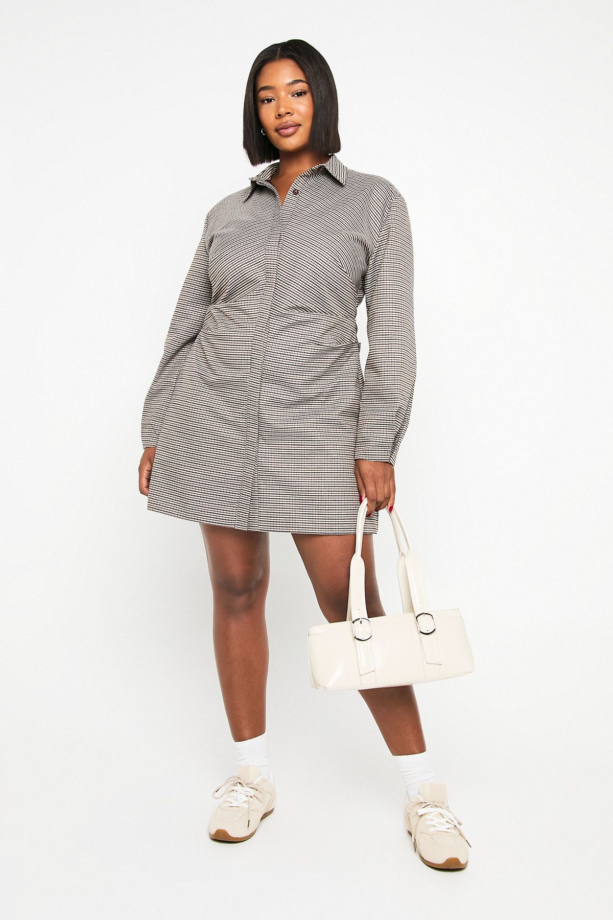 Plus Check Ruched Side Shirt Dress - Image 3