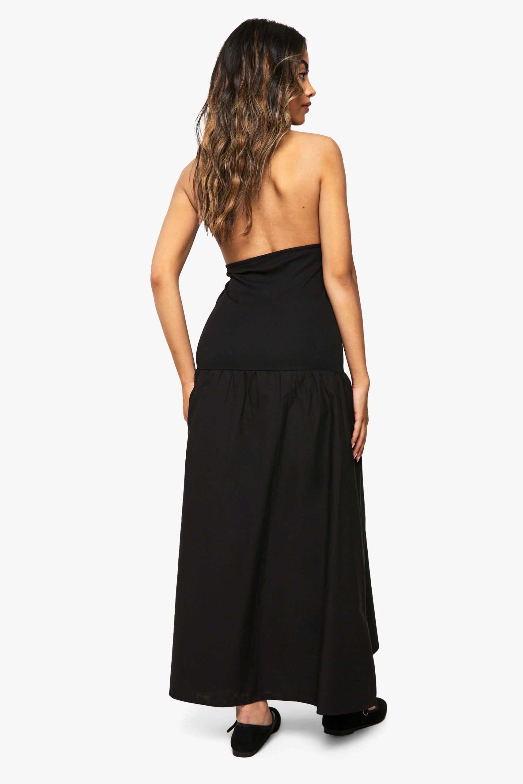 Starfish Gold Trim Rib Poplin Mix Midaxi Dress - Image 2