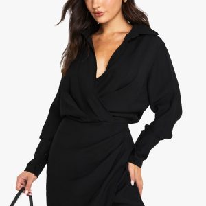 Tall Collared Wrap Shirt Dress