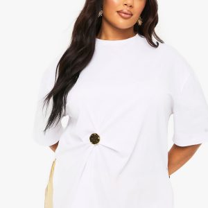 Plus Cotton Gold Trim Detail Oversized T-Shirt