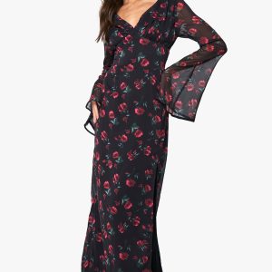 Floral Chiffon Plunge Maxi Dress