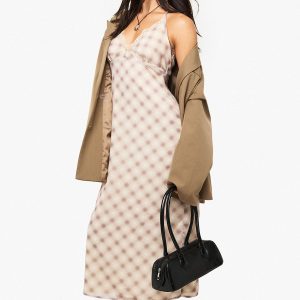 Lace Trim Check Chiffon Slip Dress