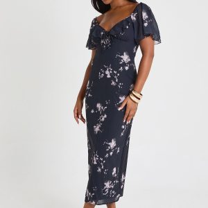 Floral Angel Sleeve Midaxi Dress