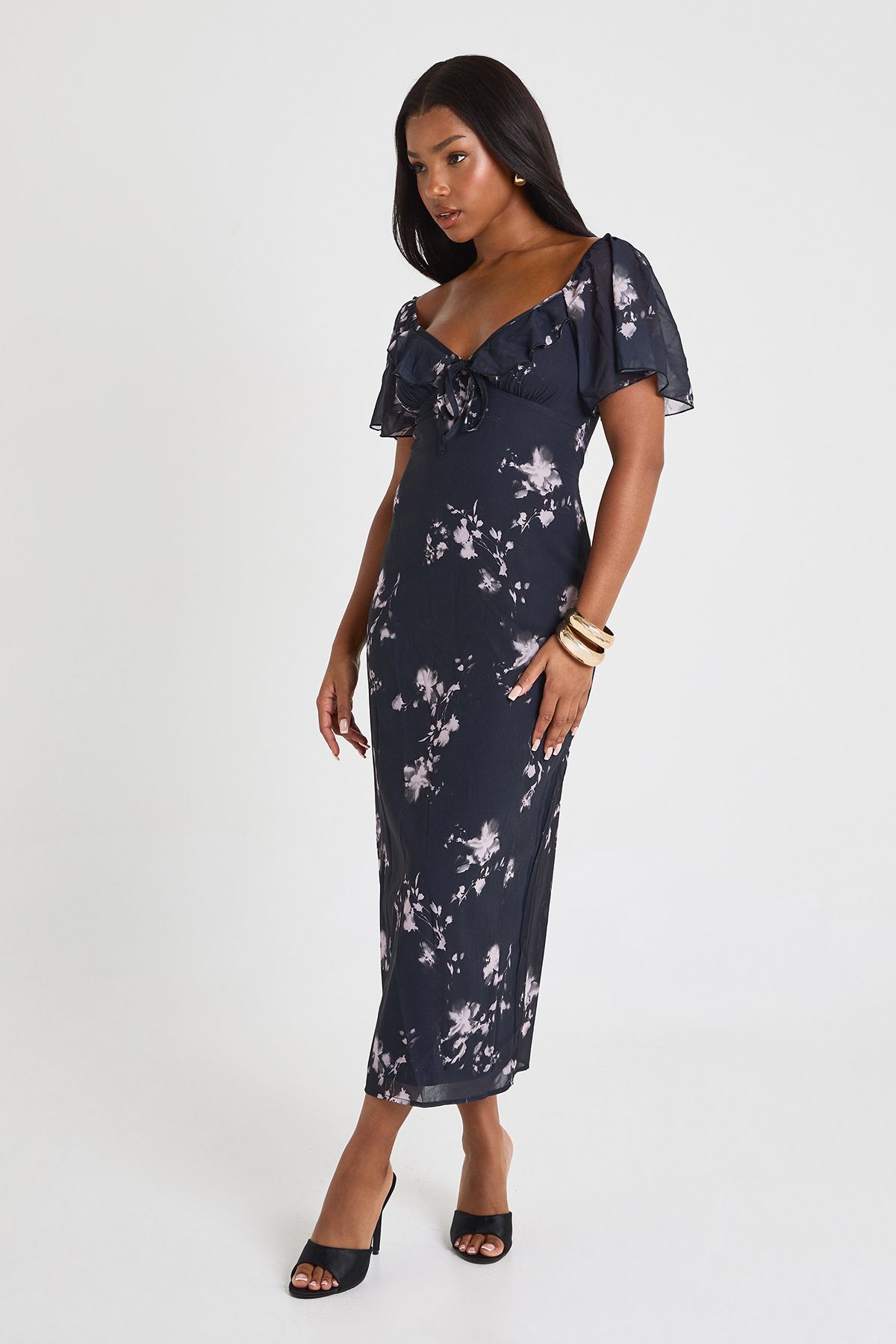 Floral Angel Sleeve Midaxi Dress