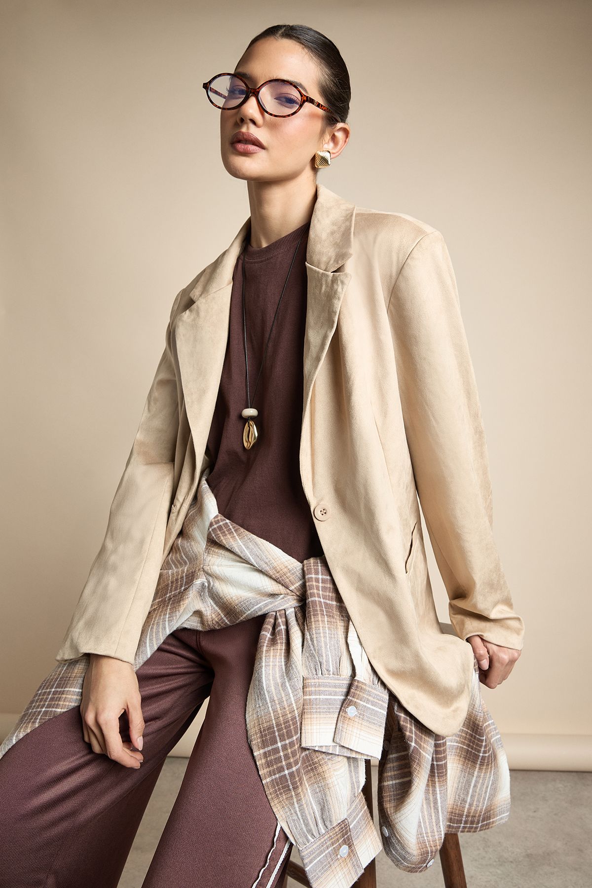 Boxy Oversized Faux Suede Blazer
