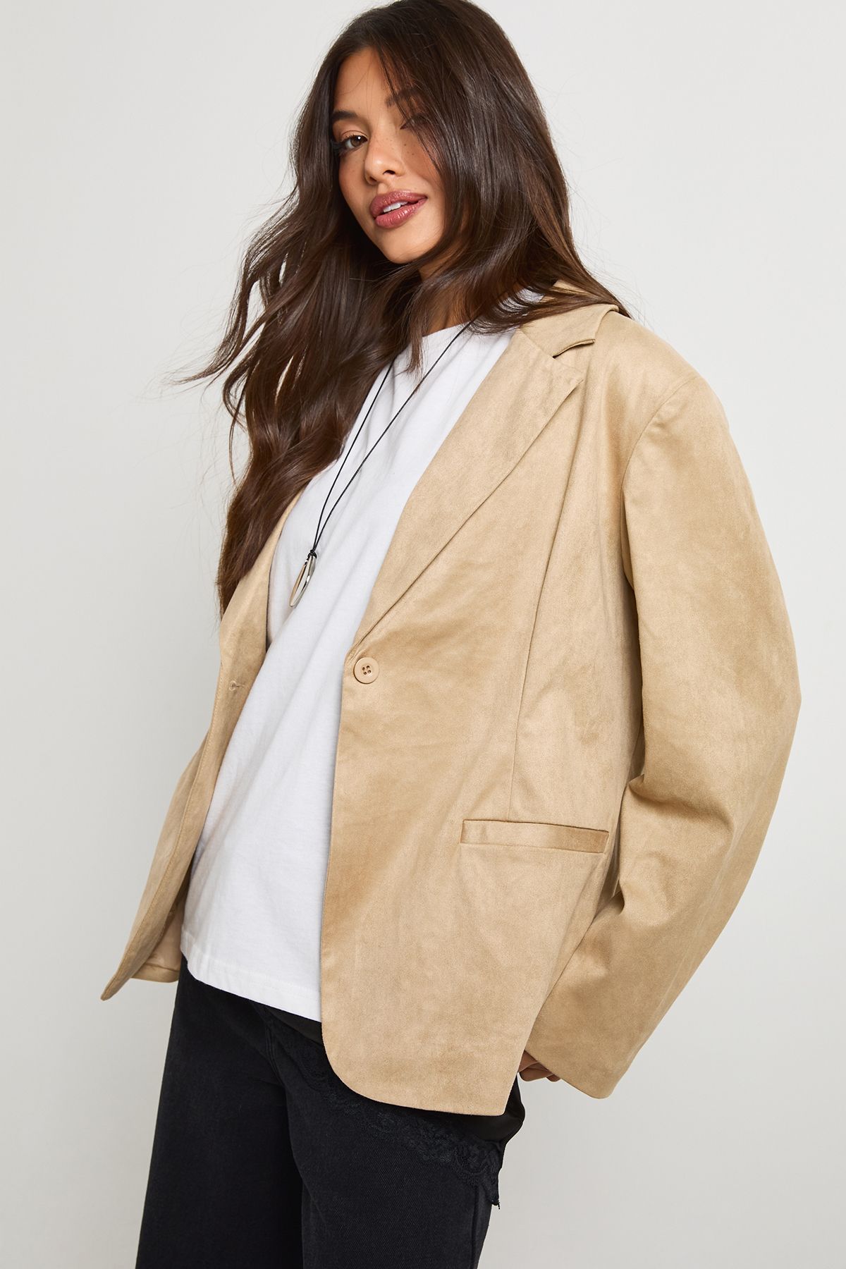 Boxy Oversized Faux Suede Blazer - Image 3