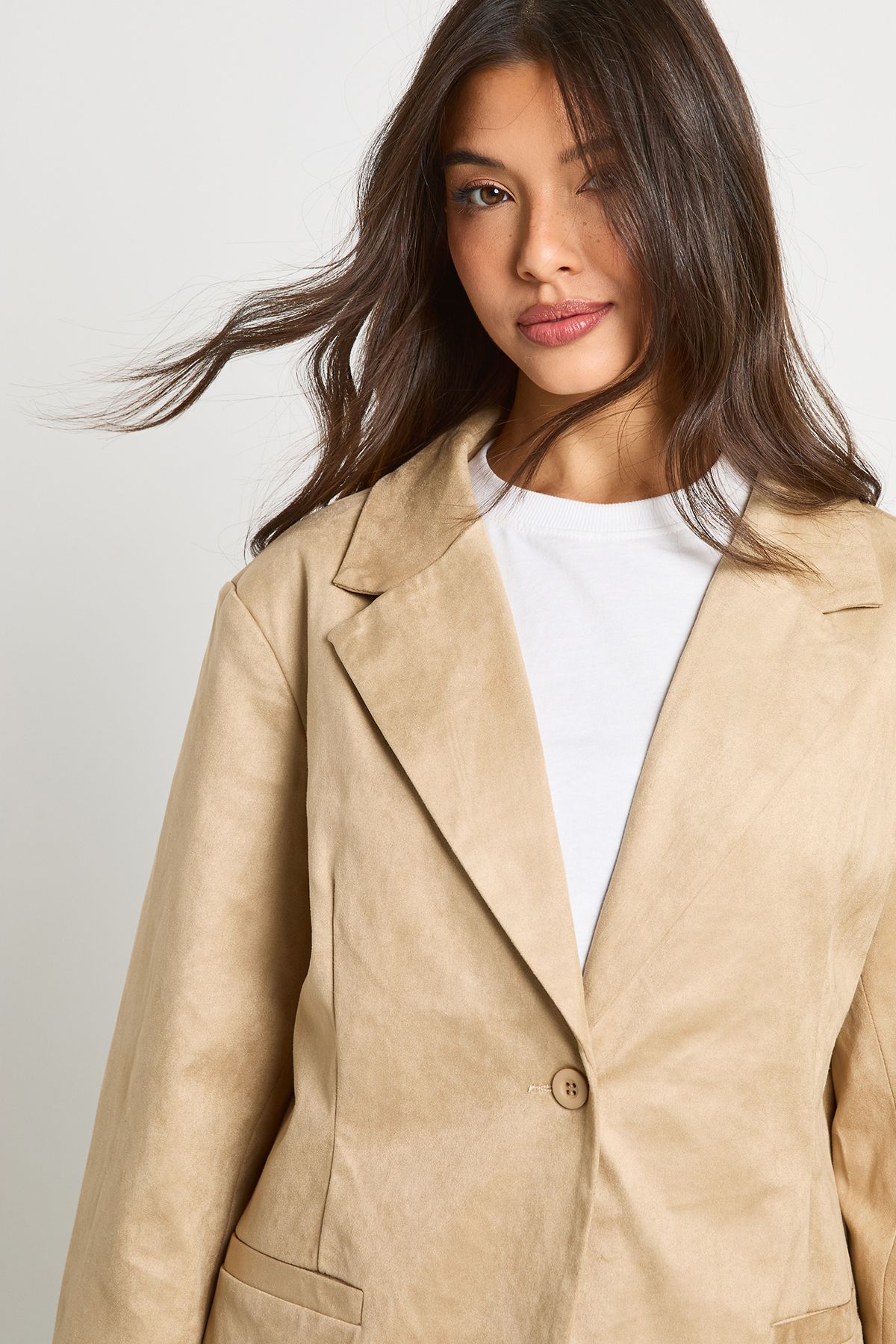 Boxy Oversized Faux Suede Blazer - Image 4