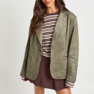 Boxy Oversized Faux Suede Blazer
