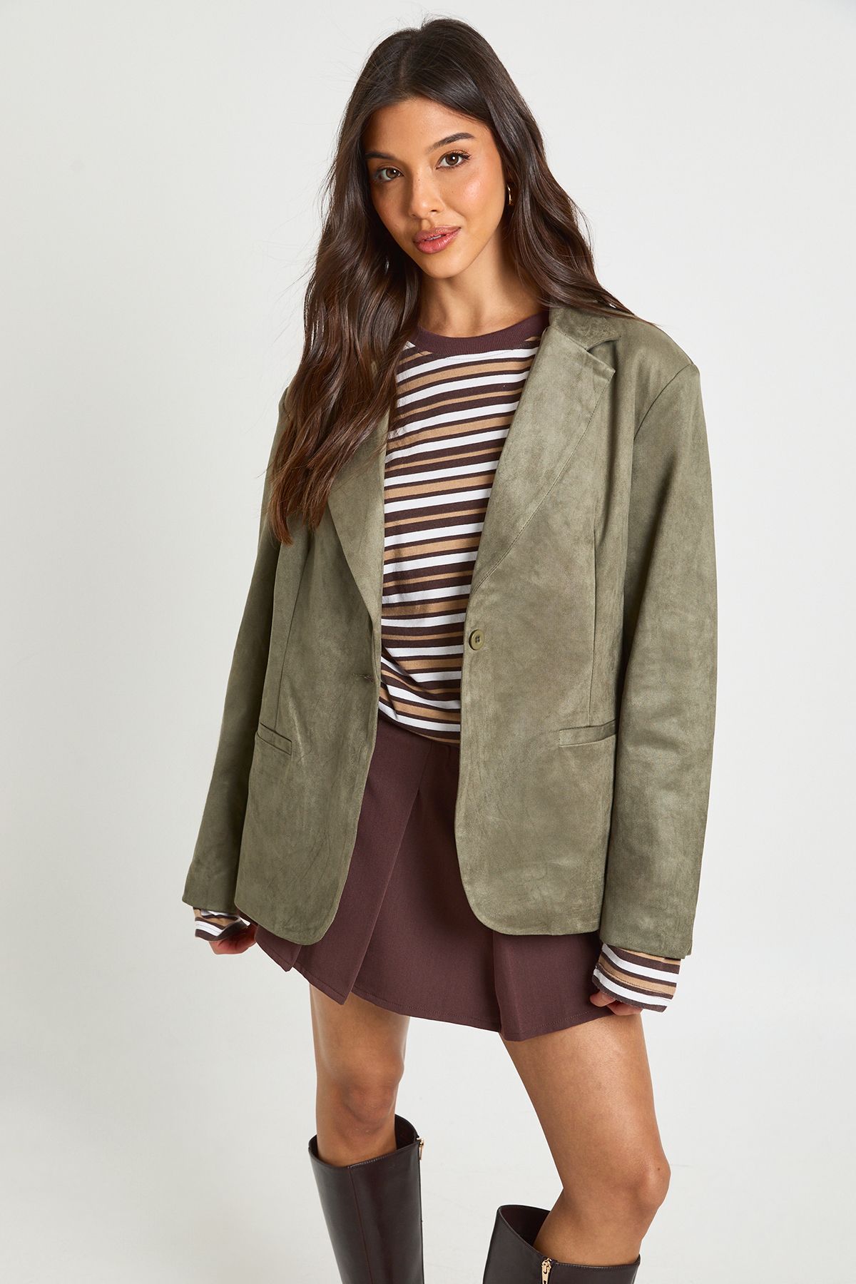 Boxy Oversized Faux Suede Blazer