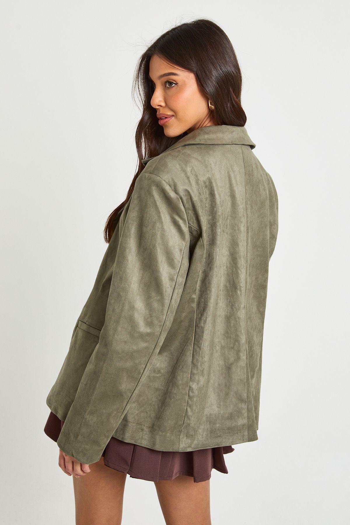 Boxy Oversized Faux Suede Blazer - Image 2
