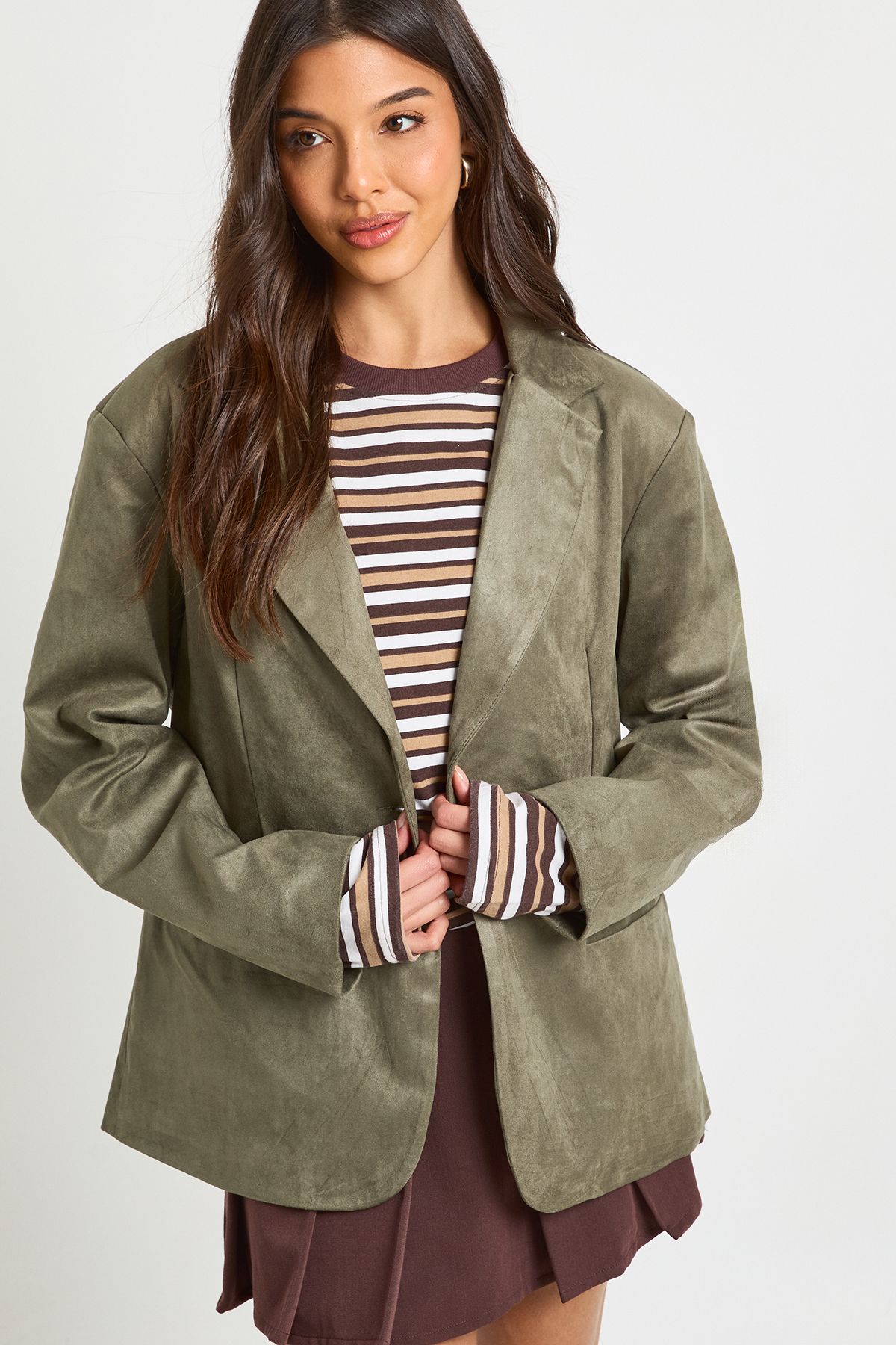 Boxy Oversized Faux Suede Blazer - Image 4