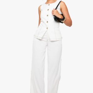Contrast Stitch Gold Button Straight Leg Trouser