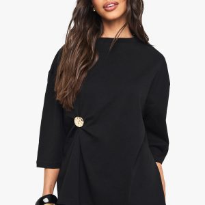 Cotton Gold Trim Detail Oversized T-shirt