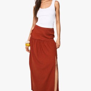 Textured Split Front Tiered Maxi Skirt