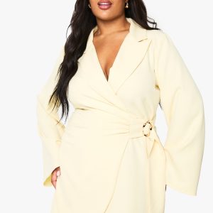 Plus Buckle Detail Tie Waist Tailored Blazer Dress