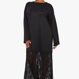 Plus Long Sleeve Lace T-Shirt Dress