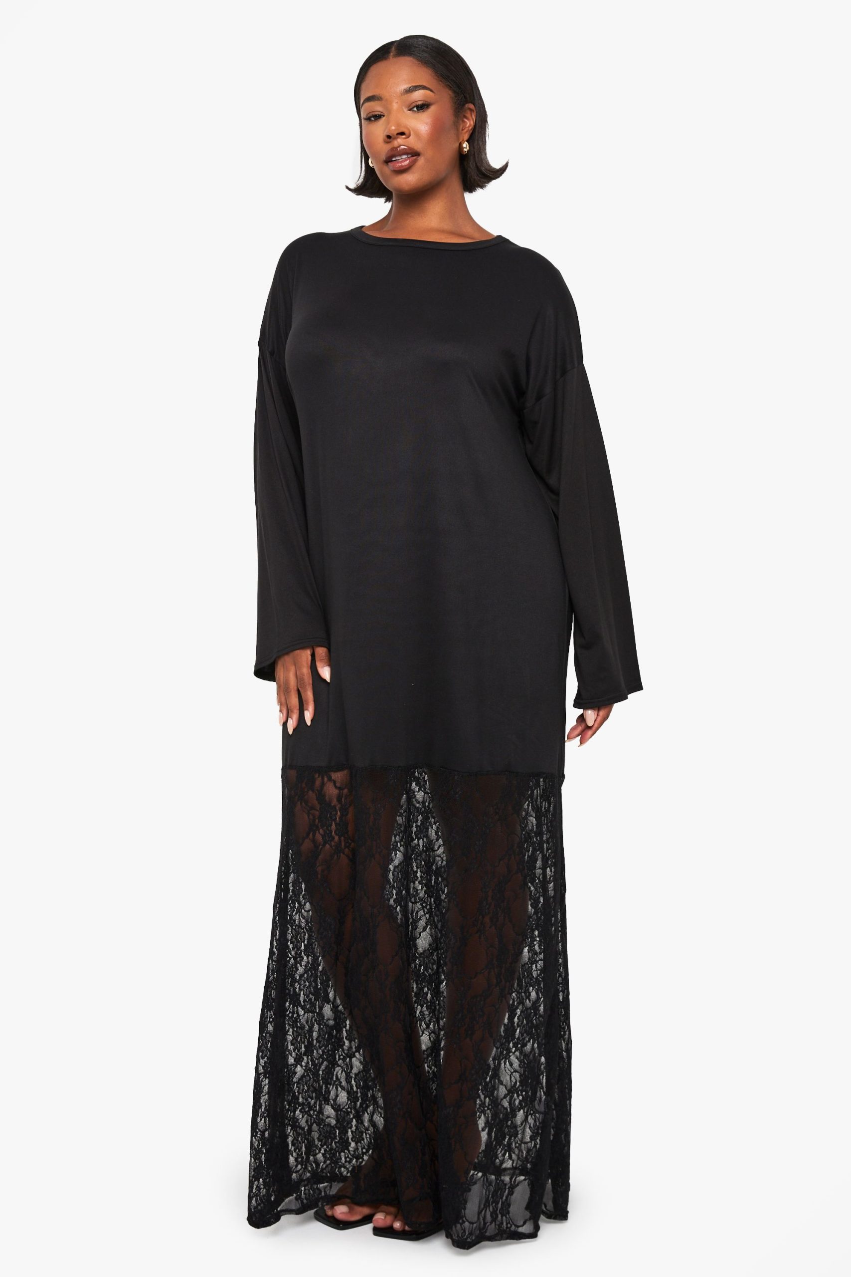Plus Long Sleeve Lace T-Shirt Dress