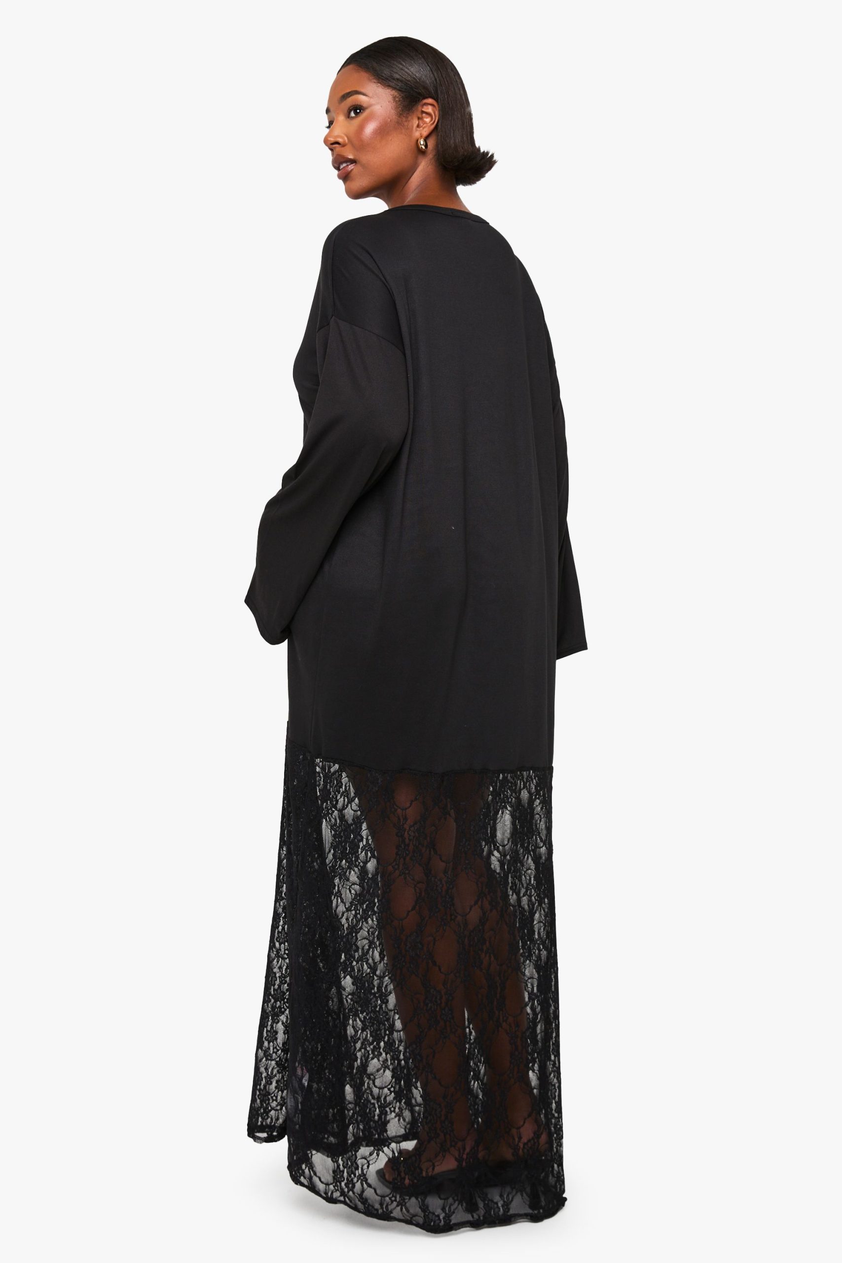 Plus Long Sleeve Lace T-Shirt Dress - Image 2