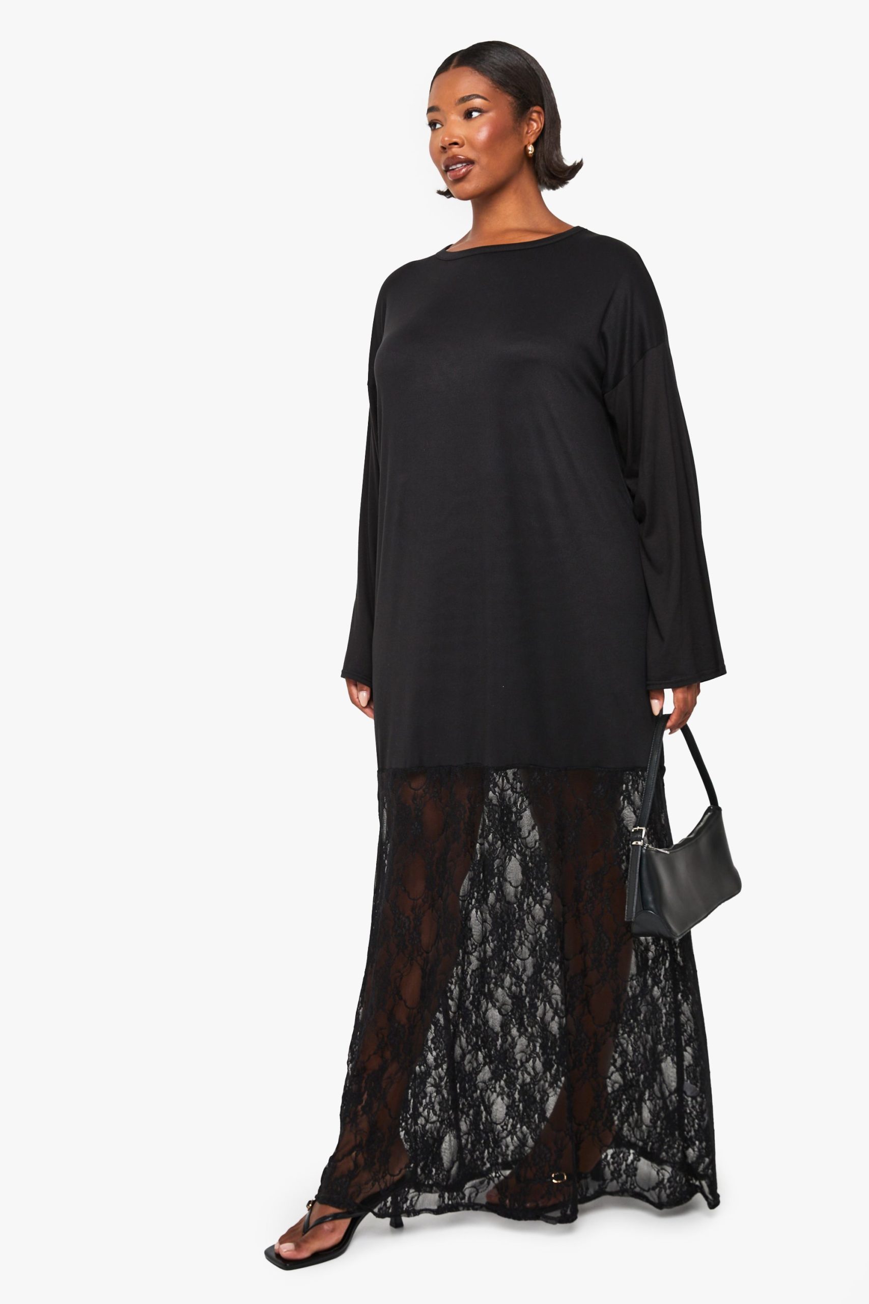 Plus Long Sleeve Lace T-Shirt Dress - Image 3