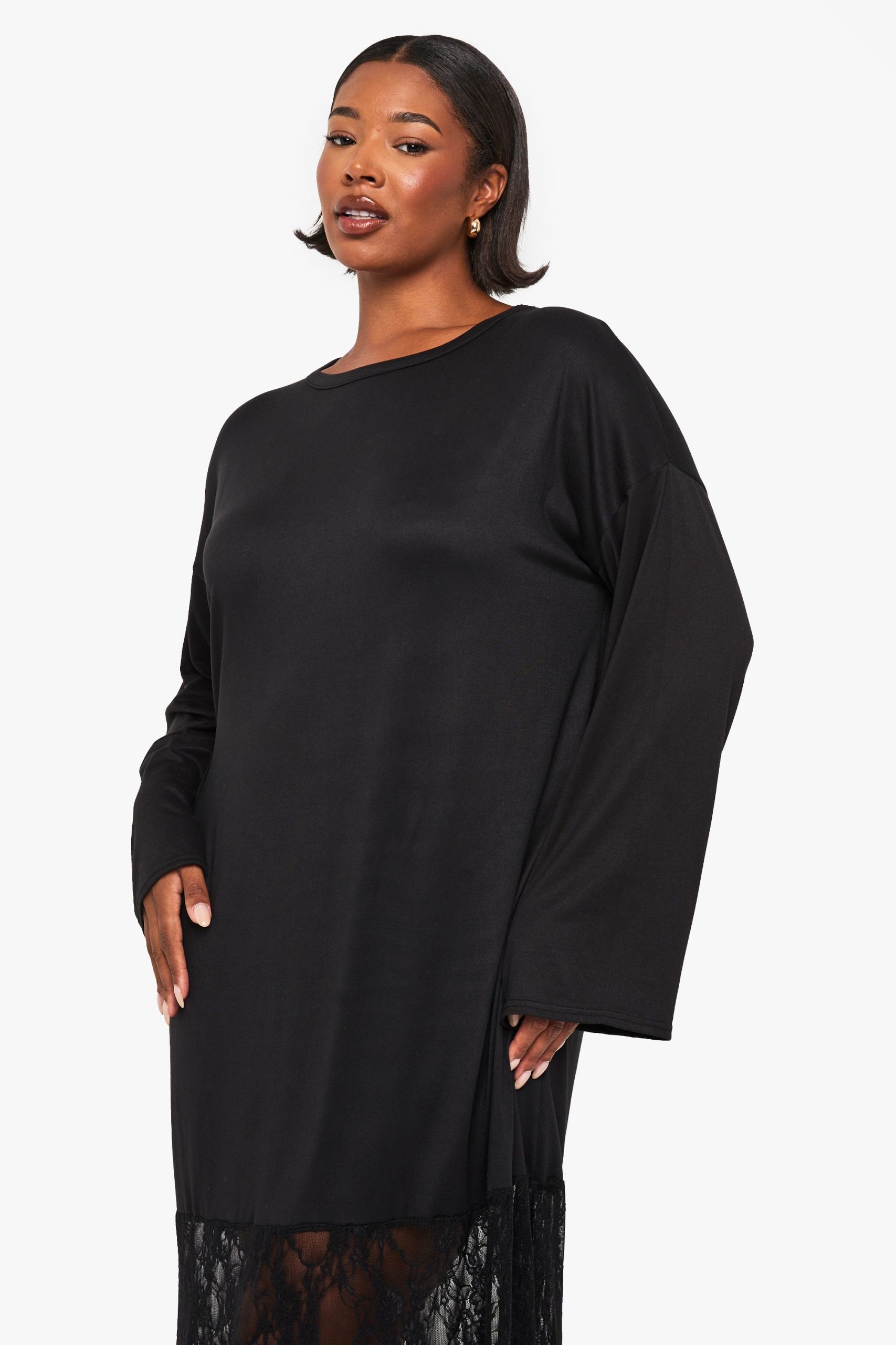 Plus Long Sleeve Lace T-Shirt Dress - Image 4