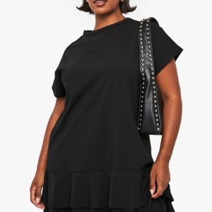 Plus Short Sleeve Frill Hem T Shirt Dress