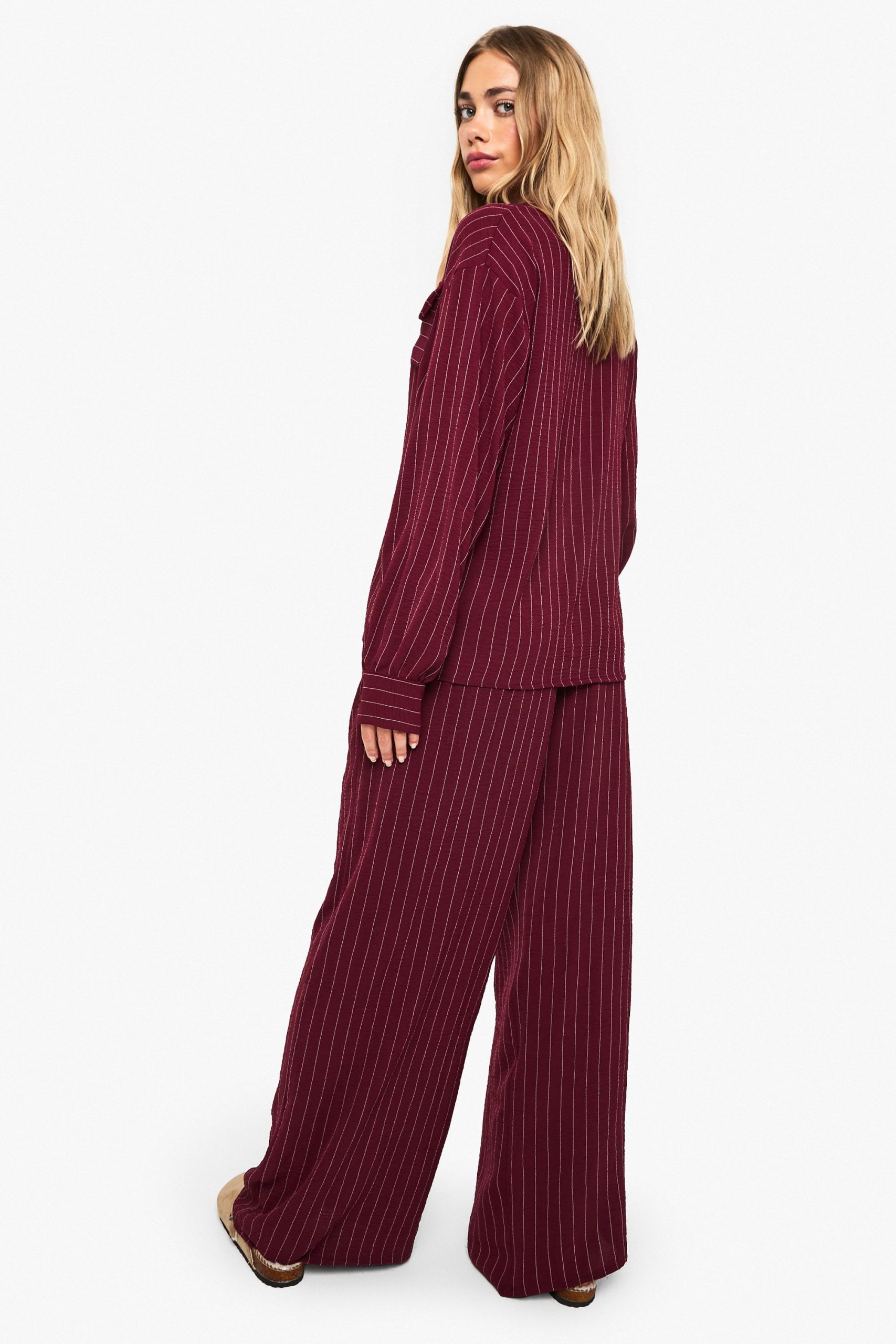 Woven Striped Pleated Wide Leg Trousers - Image 2