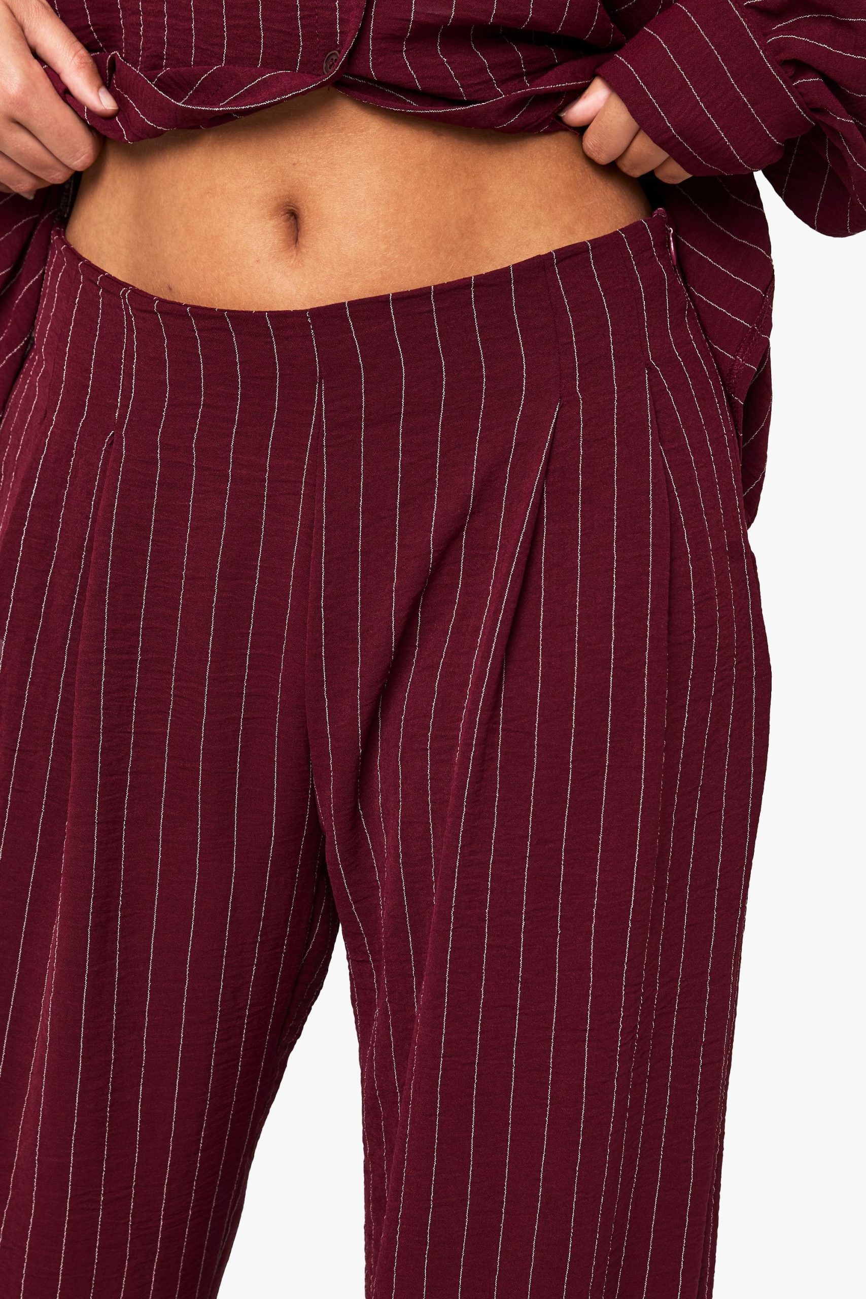 Woven Striped Pleated Wide Leg Trousers - Image 4