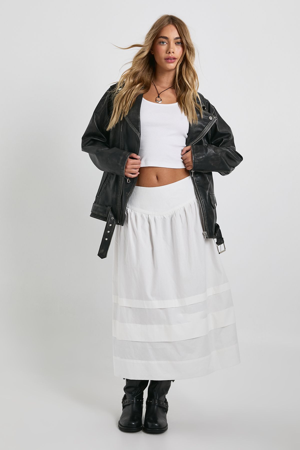 V Waist Volume Midaxi Skirt