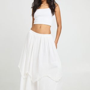 Chiffon Tiered Ruffle Trim Maxi Skirt