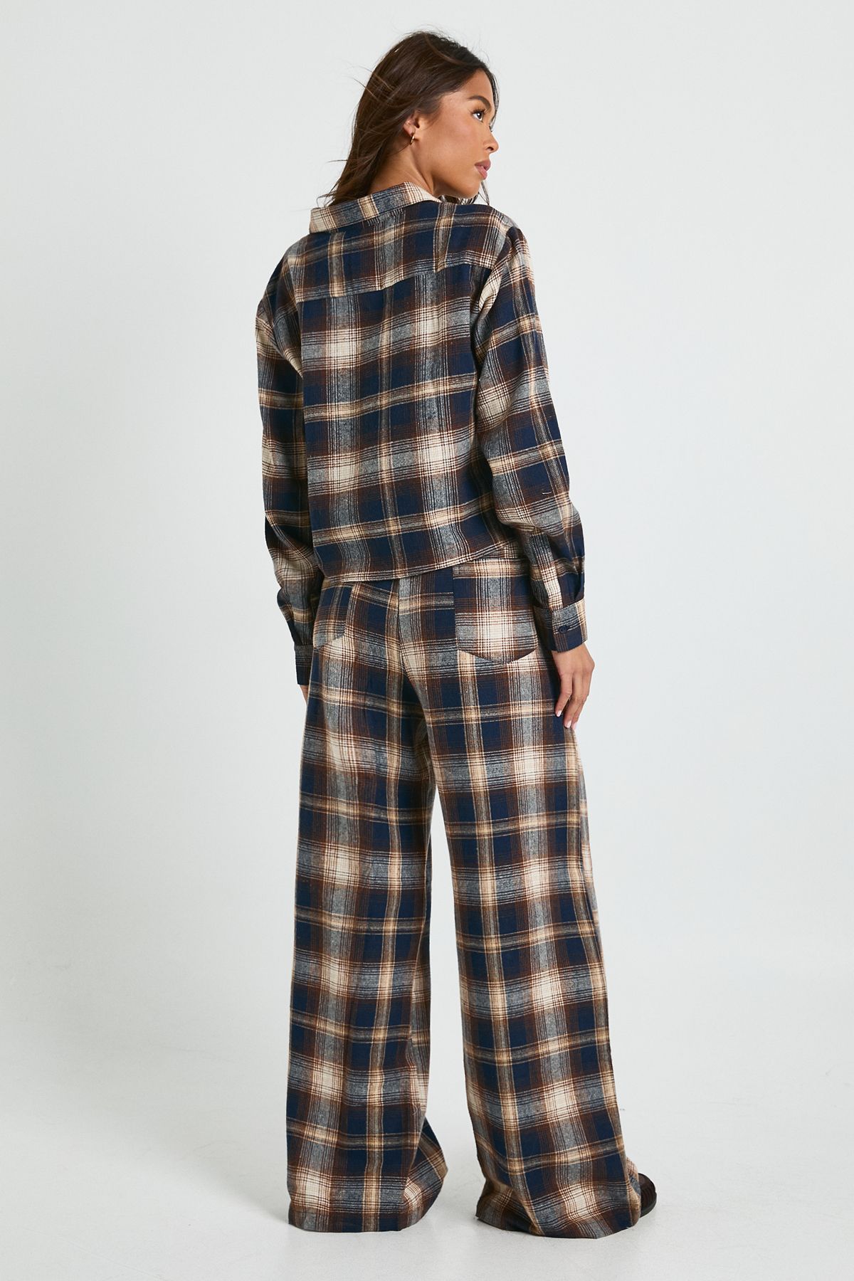 Check Print Drawstring Waist Wide Leg Trousers - Image 2