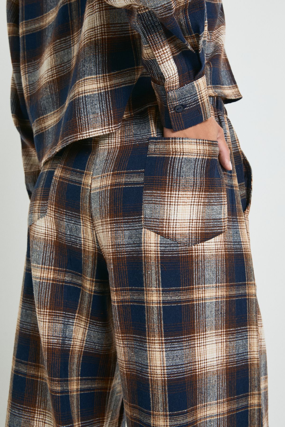Check Print Drawstring Waist Wide Leg Trousers - Image 4
